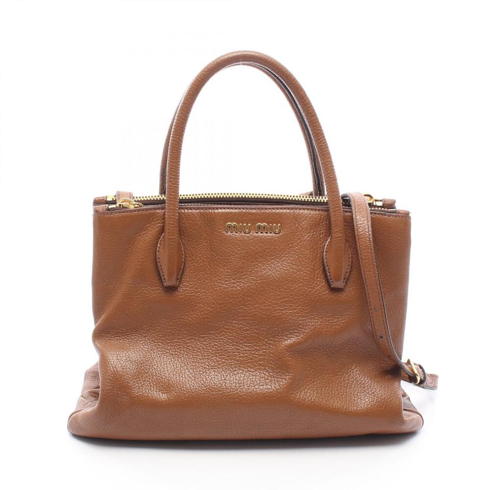 Miu Miu Madras Leather Tote Bag Brown